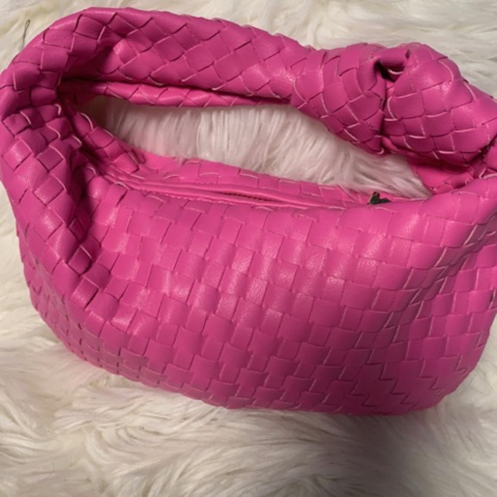 Pink woven vegan leather bag